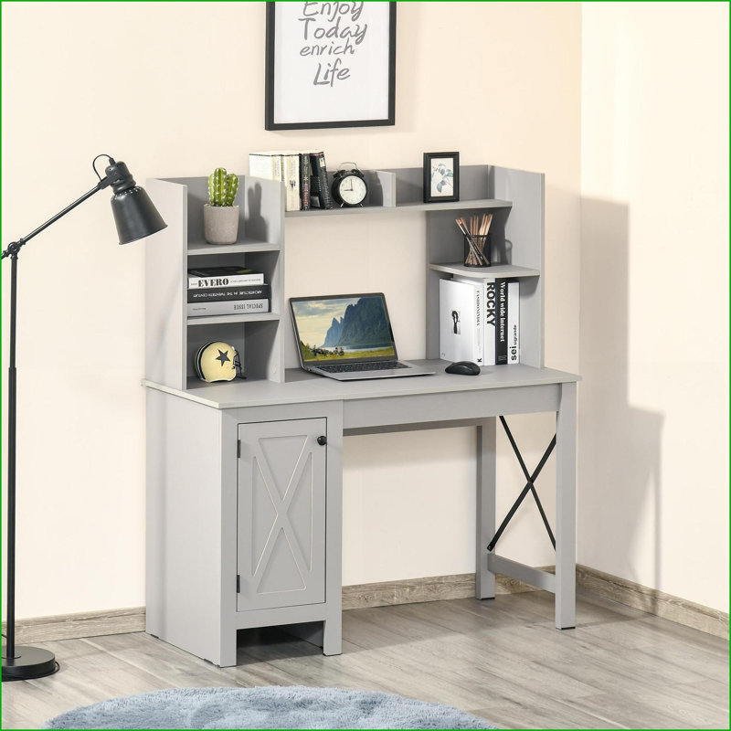 Bureaux, bureau de maison de ferme avec huche & amp; Armoire de rangement pour bureau, gris clair | Panneau de particules