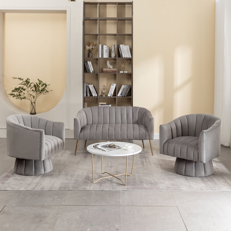 Ensemble de salon 3 pièces Tuyen, Velours gris
