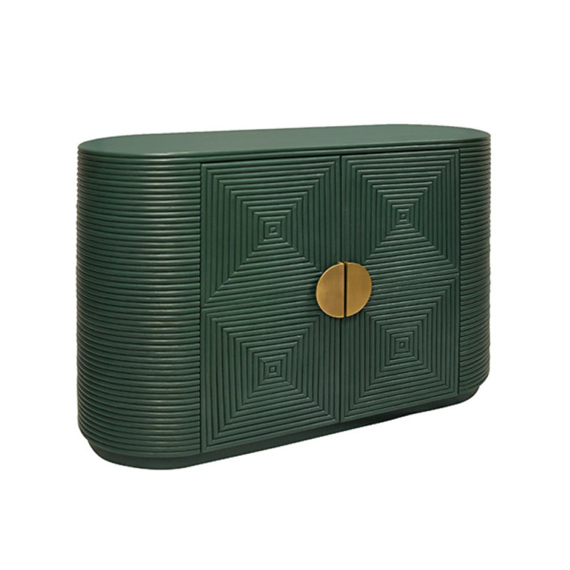 Armoire courbée à deux portes avec armoire de bout courbée en vert chasseur peint