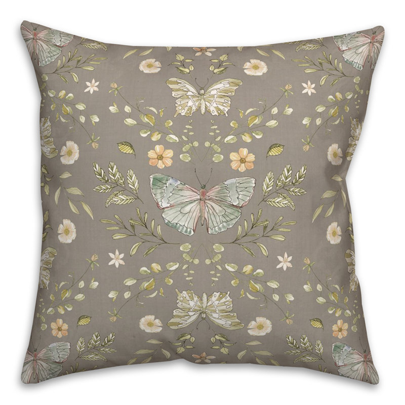 Floral Reversible Throw Pillow, Gray