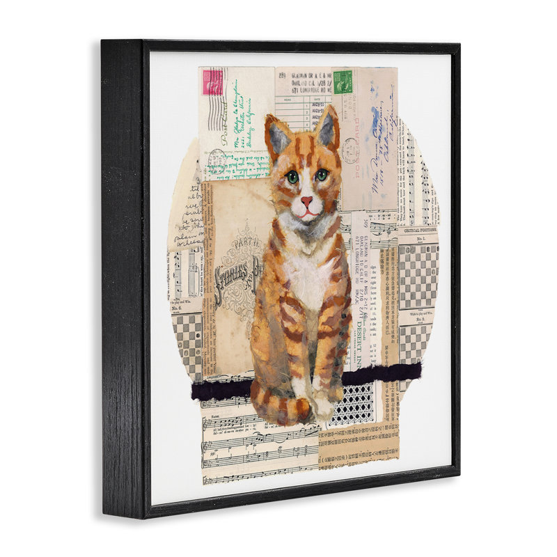 «Orange Cat Collage», art de la giclée encadrée par Nancy Overton, Giclée encadrée noir minuit, H 24 po x l 24 po