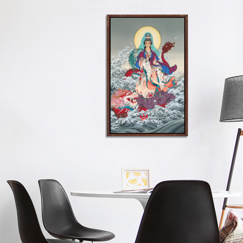 Kwan Yin - Painting on Canvas, Classic Brown Wood Framed, 101.6 cm H x 66.04 cm W