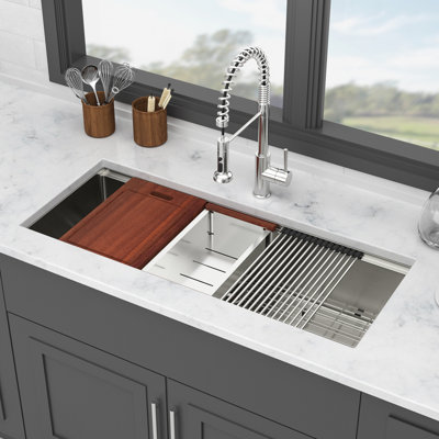 45X19 Inch Deep Single Bowl Undermount Kitchen Sink Of 16 Gauge Stainless Steel, Workstation With Track For Accessories Mobility Enhancement, X - Shaped Water Flow Design Quick Evacuation, R10