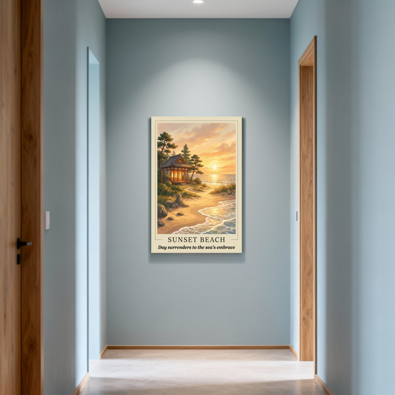 Paysage et nature Sunset Beach Cottage Scène de coucher de soleil en bord de mer, H 24 po x l 16 po