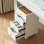  White Wood 4 Drawer Nightstand, Home Office Cabinet with Removable Casters, Living Room End Table with Glass Top Panel, Bachelor Dresser