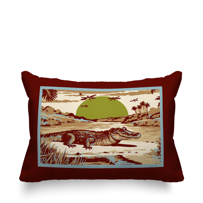 Oreiller rectangulaire réversible intérieur / extérieur Shimo Alligator, Rectangle H 18 po x l 25 po, Rouge