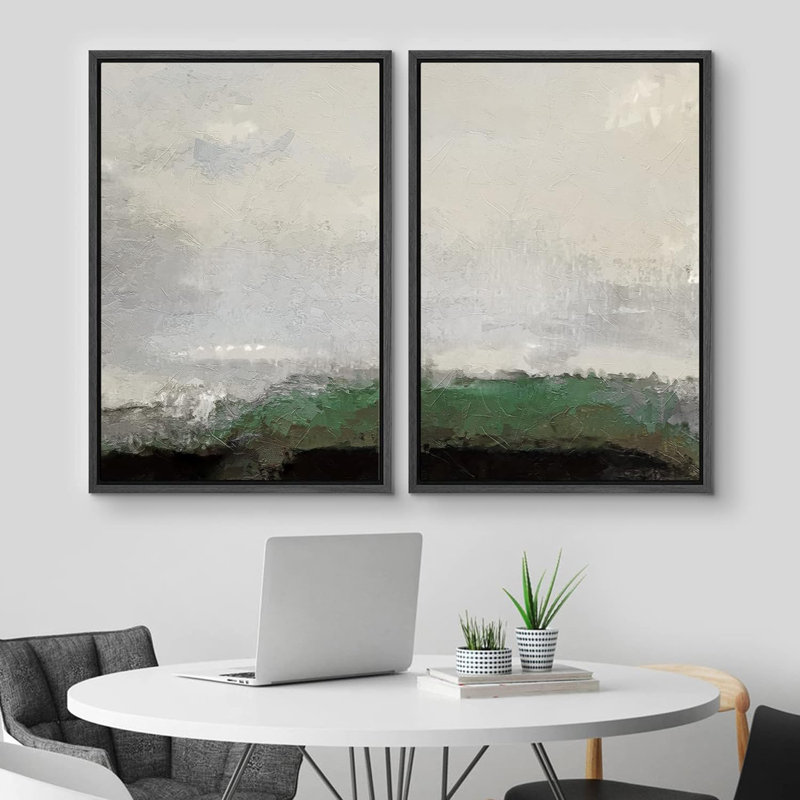 «Green Grey Landscape», reproduction de tableau sur toile 2 pièces, Noir, H 24 po x l 32 po x P 1,5 po