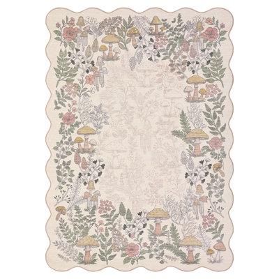5x7 Area Rugs for Living Room Washable Rug Scalloped Mushroom Rug for Bedroom Modern Throw Rugs Stain Resistant Throw Carpet Floor Cover for Office Dining Room NurseryBeige