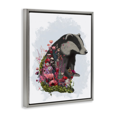 Badger with Garden Blooms Framed Floater Canvas Wall Art by Fab Funky