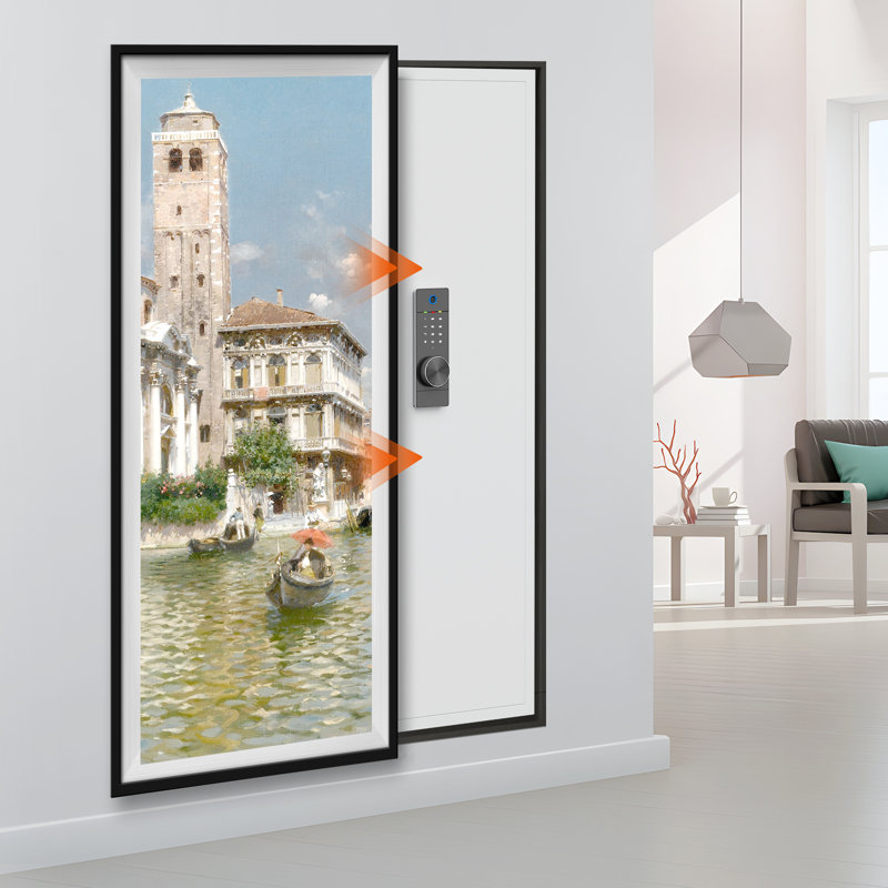 Coffre-fort mural de 53,15 po entre les montants, coffre-fort à empreinte digitale biométrique avec double système d'alarme et mode silencieux, coffre-fort mural avec 3 tablettes réglables et fente magnétique (empreinte digitale)