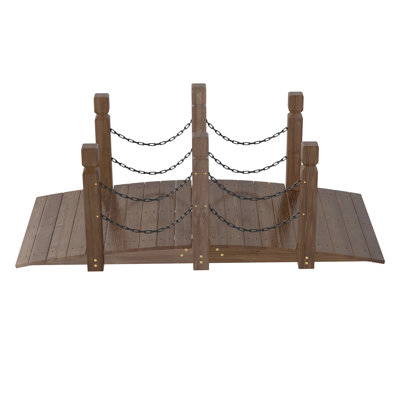 Pont de jardin en bois Kinfant 5 pi avec balustrades à chaîne en métal - Bois de sapin massif, finition carbonisée, Passerelle en arche décorative avec chaîne rustique pour étang, ruisseau, sentier, cour et paysage