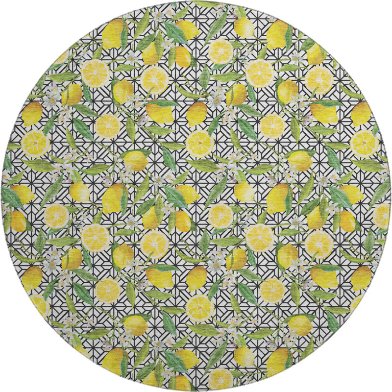 Premium Machine Washable Bradenburg AMF160 Yellow Rug, Round 8'