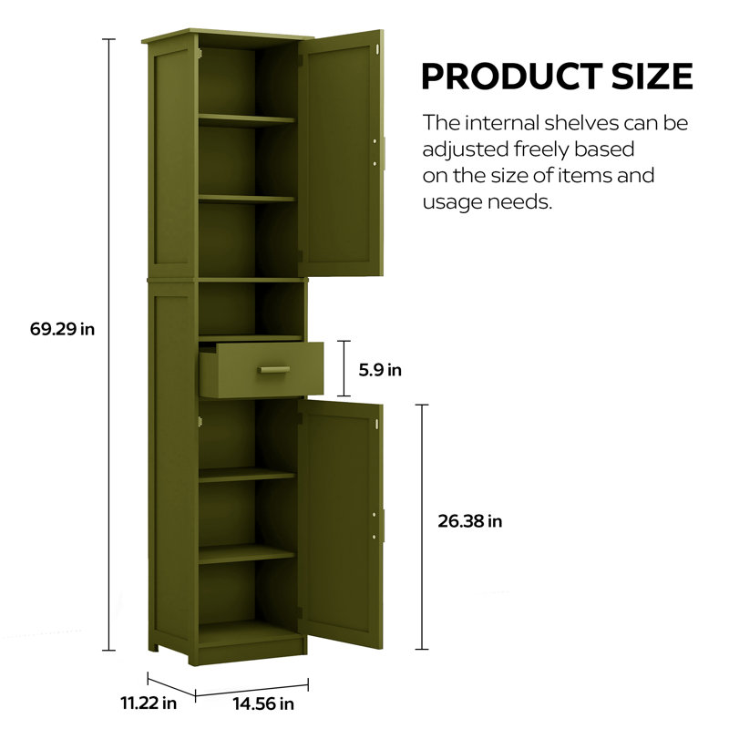 Armoire à linge avec portes solides et tablettes réglables, Vert