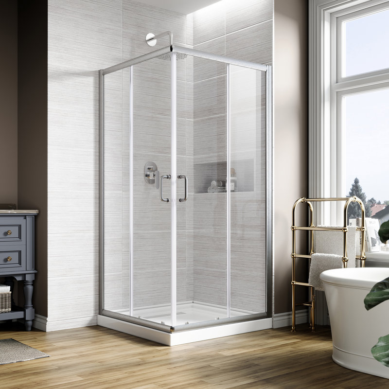 36'' W 72'' H Framed Square Reversible Shower Enclosure, Nickel