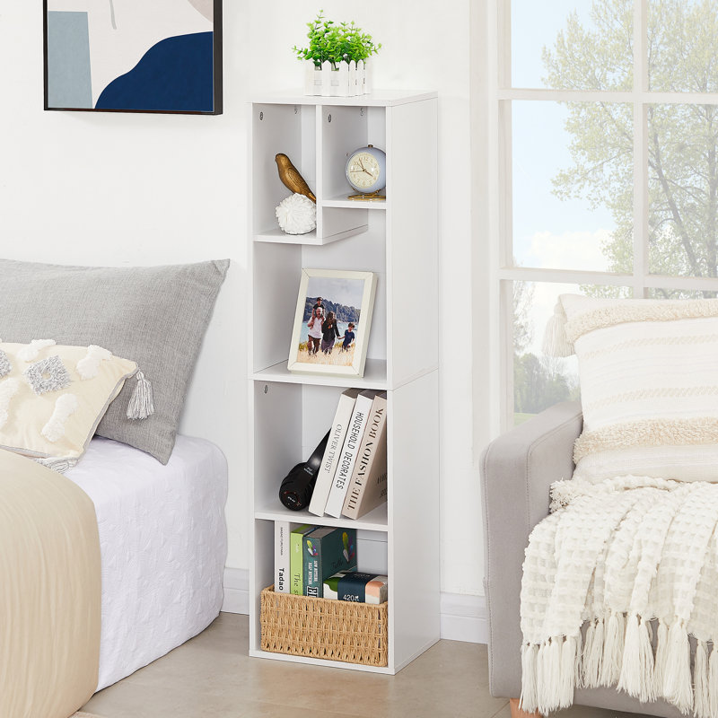 Danske 4-Tier Bookcase, Modern Storage Cabinet with Height Difference Shelves for Standard Textbooks, 5 Cubes, Vertical or Horizontal, Easy Assembly