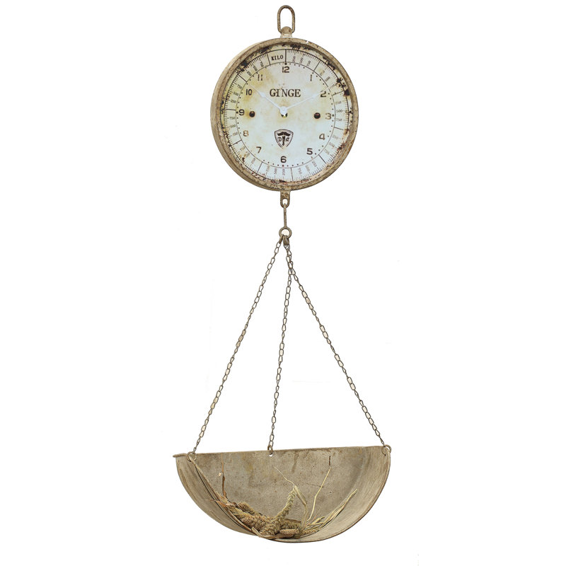 Distressed White Metal Hanging Produce Scale Wall Clock