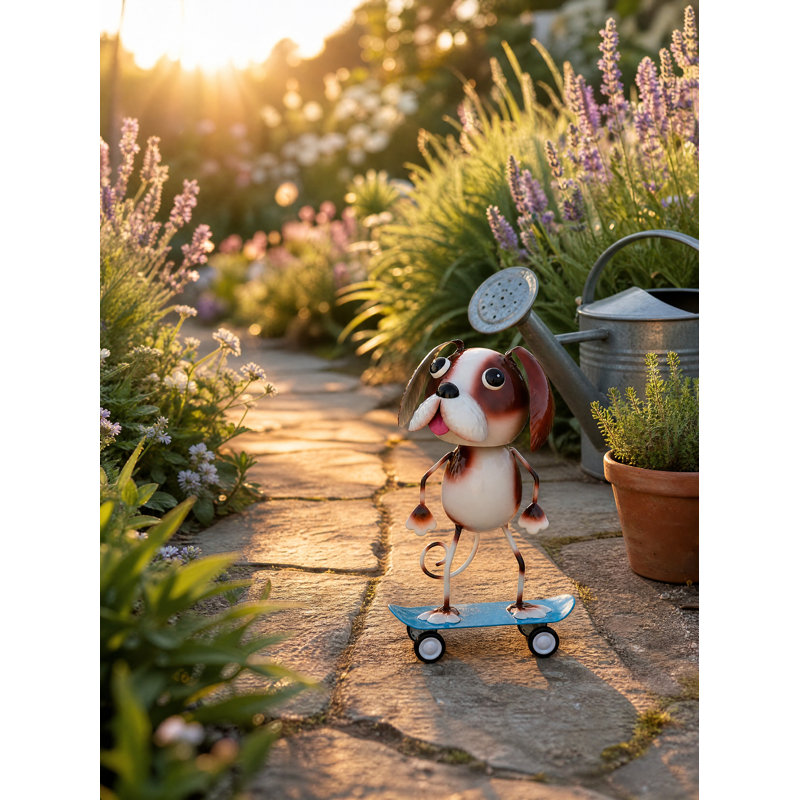 Statuaire de jardin en métal Skateboard, Chien