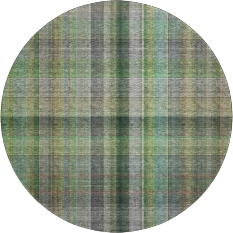 Premium Machine Washable Cerrito AMF548 Green Rug, Round 8'