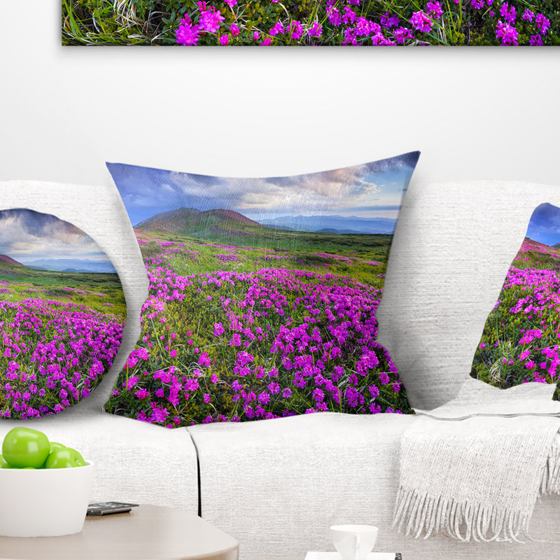 Oreiller de couleur paysage fleurs en montagnes, 16 po x 1 po