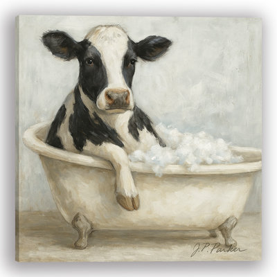 «Cow Pause - Tub Time Sass», reproduction sur toile tendue