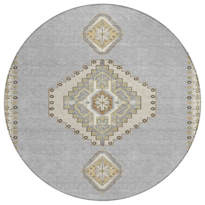 Elira Gray Washable Indoor-Outdoor Rug - , 8' x 8'