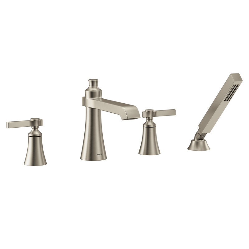 Not Applicable Double Handle Deck Mounted Roman Tub Faucet Trim with Handshower, Brushed Nickel