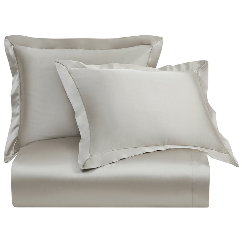 High Shine Satin Modern Contemporary 3 Piece Duvet Cover Set, King Duvet Cover + 2 King Shams, Champagne