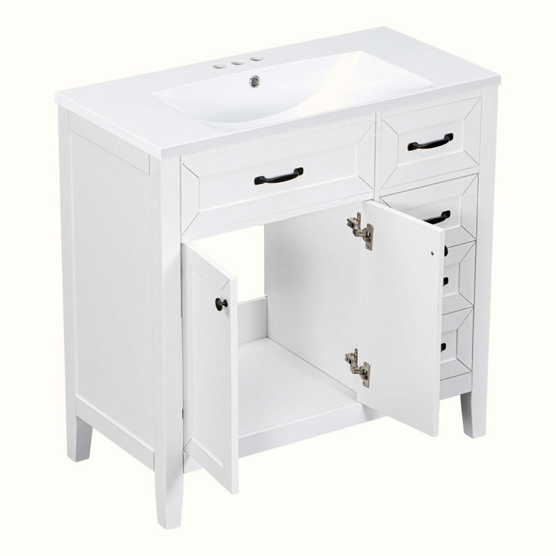 Ensemble de meuble-lavabo simple 35,98 po avec dessus Pyle, Noir, Blanc