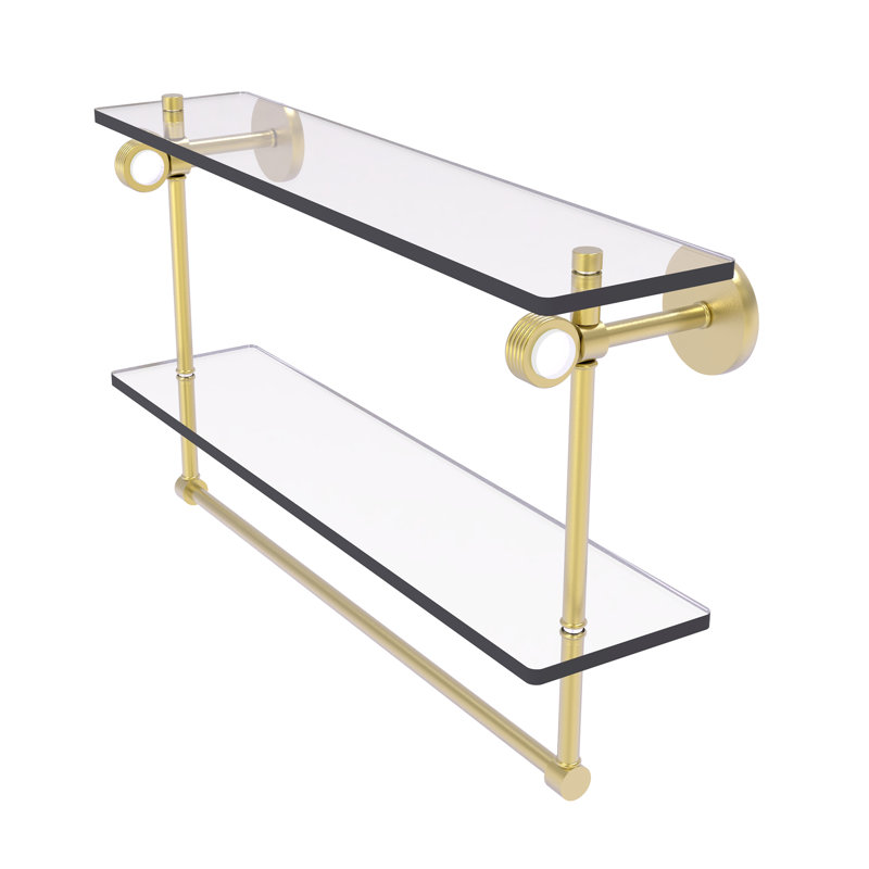 Tablette murale double verre Margolis, H 12,8 po x l 16 po x p 5,6 po, Laiton satiné