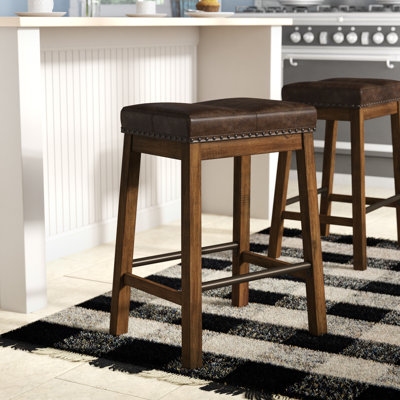 Upholstered Counter Stool with Solid Wood Frame