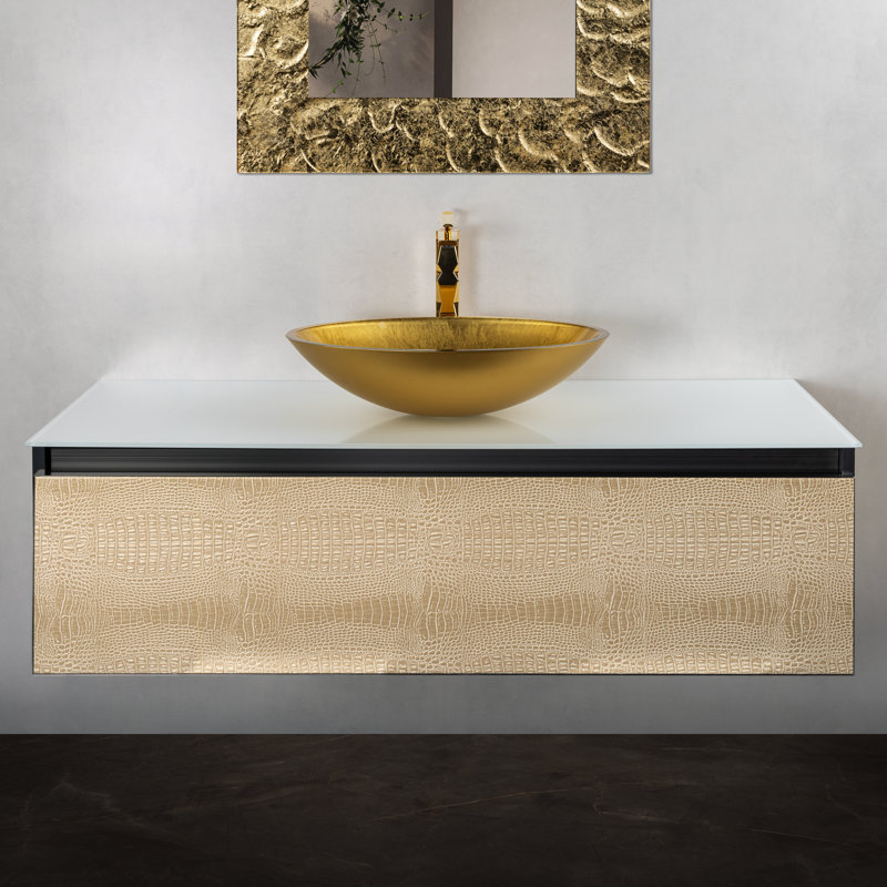 23.6 Single Bathroom Vanity with Top, Light Crocodile, 47", White Tempered Glass