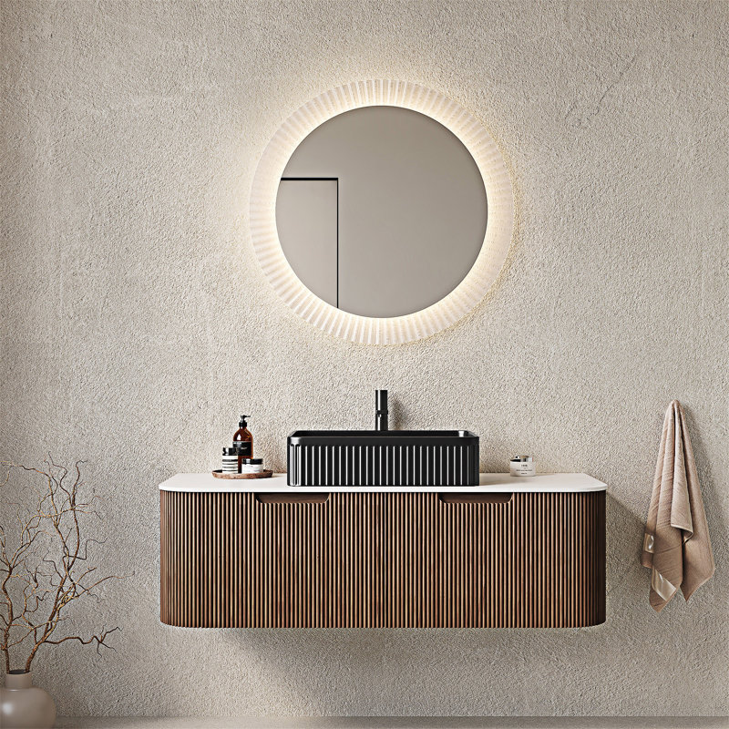 Meuble-lavabo mural flottant avec lavabo, Noyer foncé, Noir