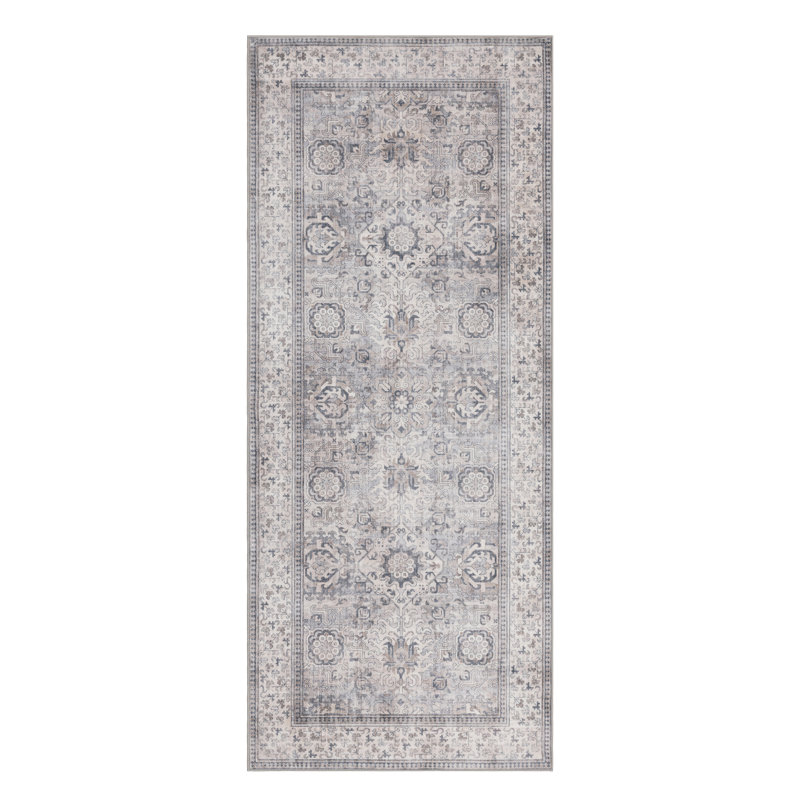 Nel Paz Border Beige Gray Ivory Machine Washable Area Rugs, Runner 2'6" x 8'