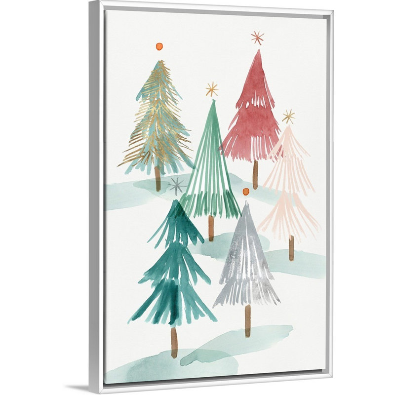 Arbres de Noël II - reproduction d'art sur toile, H 32 po x l 22 po x P 1,75 po, Cadre blanc