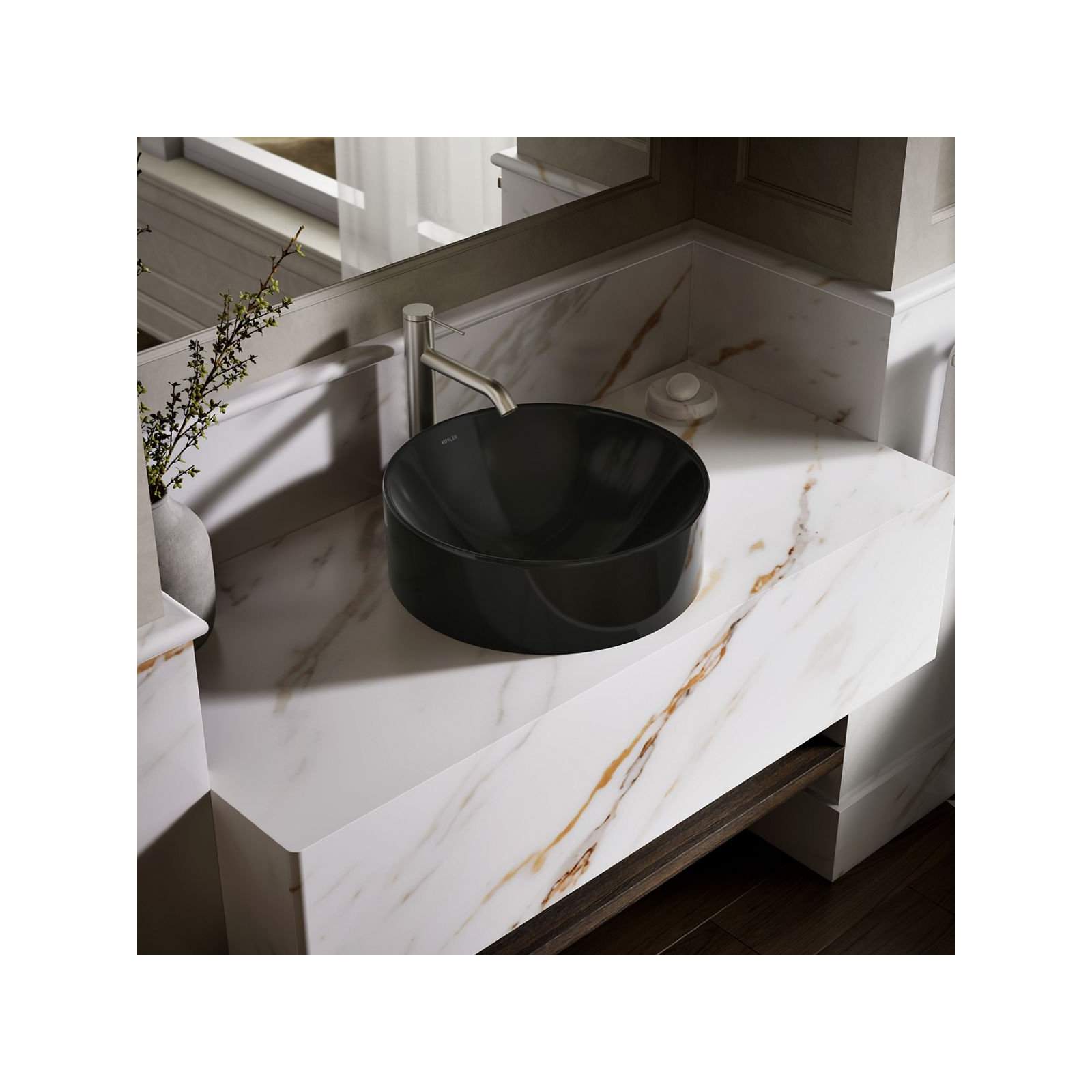 Vox Vitreous China Circular Vessel Bathroom Sink with Overflow, Black Black