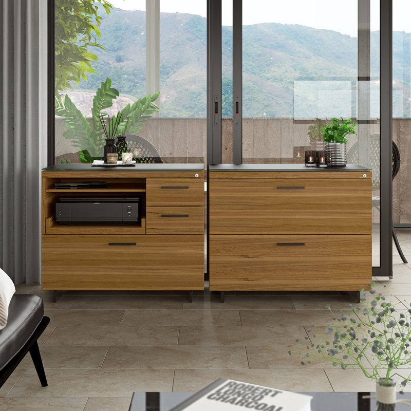 Sequel 20 3 - Drawer Filing Credenza, Natural Walnut/Black