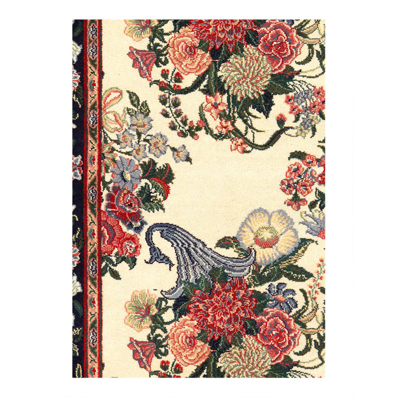 Tapis ivoire ivoire noué à la main 2 pi 7 po x 4 pi 3 po Tabriz