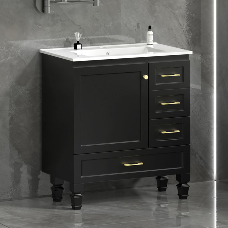 Meuble-lavabo de salle de bain avec rangement abondant, portes à fermeture douce et trois tiroirs pour une élégance moderne