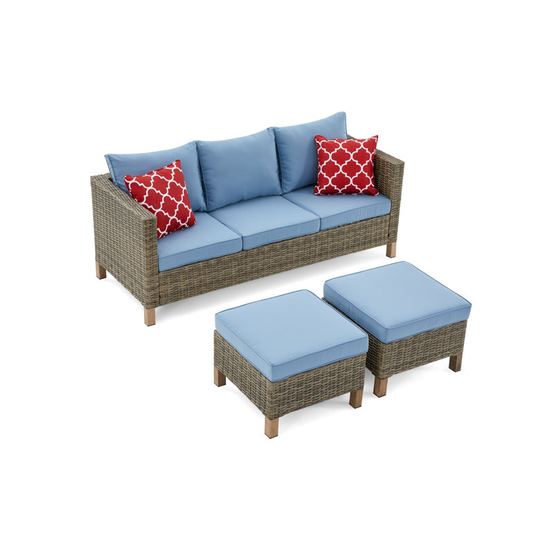 Ensemble de conversation modulaire avec coussins 3 pièces Duponta, Bleu