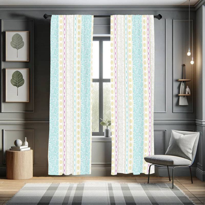 Dakota Fields Rose Curtains, Art Classical Victorian Motifs, Pale Turquoise, 28" W x 63" L