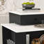 Îlot de cuisine avec table extensible et rotative, panneau de fibres à densité moyenne avec placage de marbre au design rétro, 4 tiroirs et armoires à portes en verre avec prise intégrée, station de repas extensible pour 2 à 4 personnes-271567726