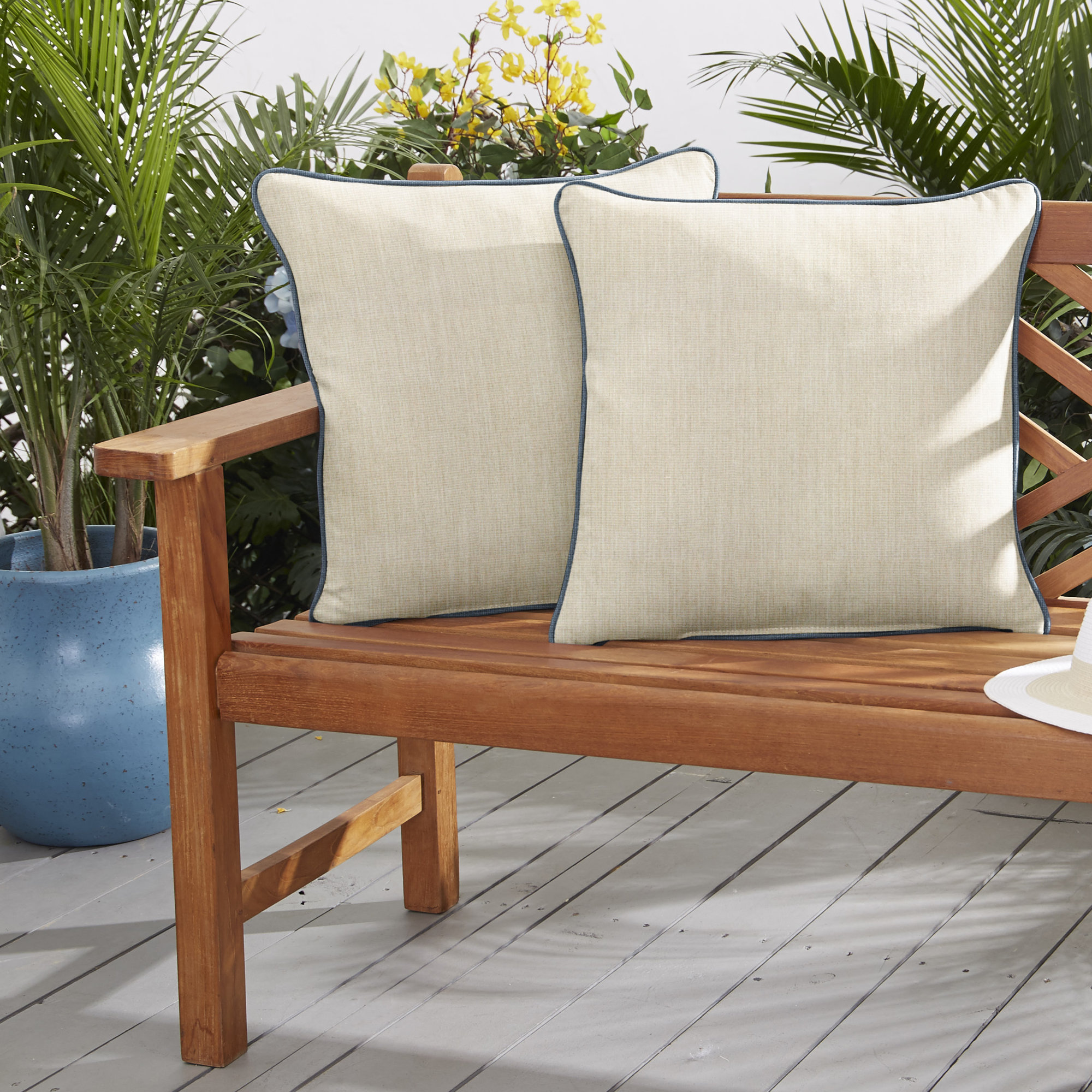Jaclyn Sunbrella® Indoor/Outdoor Throw Pillow, Blue/Pumice, 22" x 22"