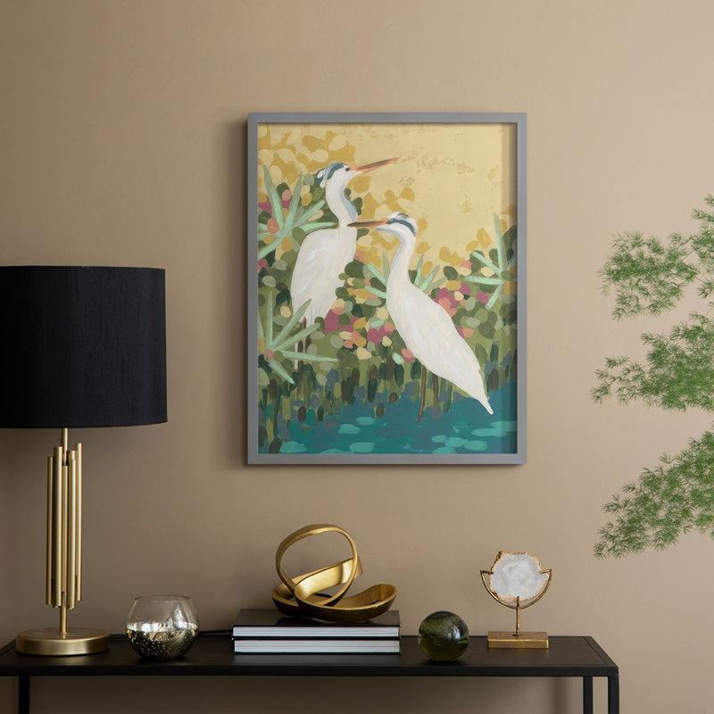 Heron Lagoon I Framed Print - Solid Wood, Gray, 11" H x 9" W
