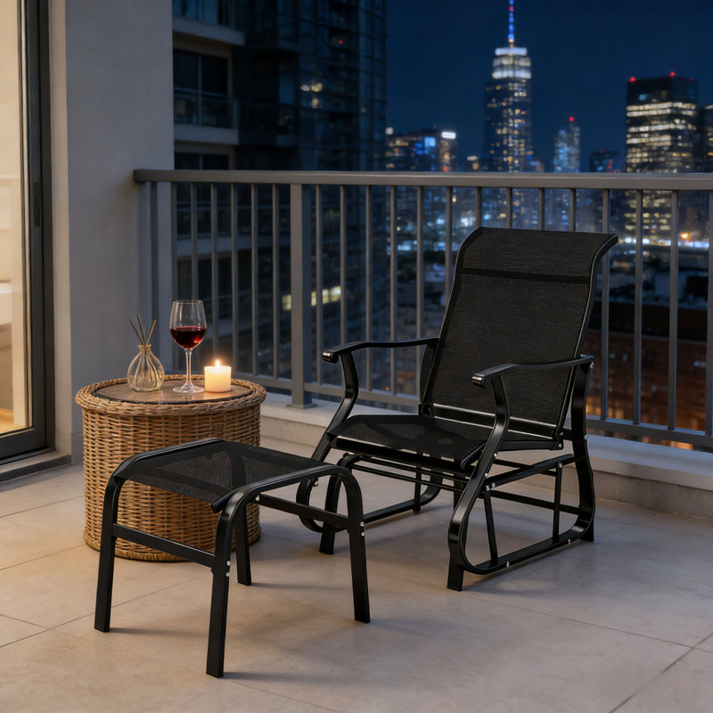 Fauteuil oscillant d'extérieur à haut dossier Garden, Noir