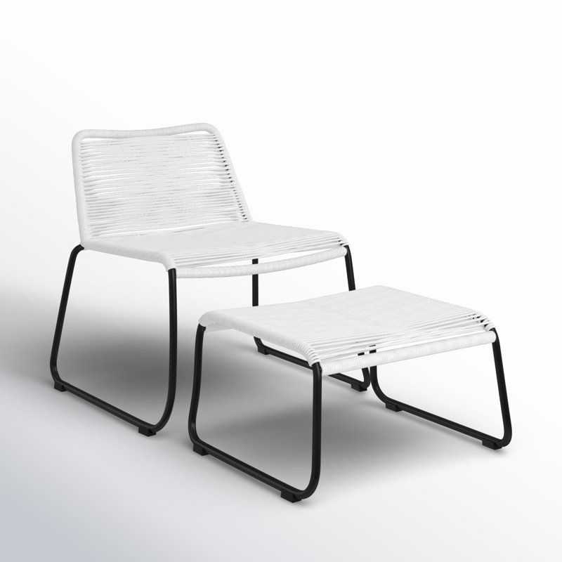 Huron Patio Chair with Ottoman, White Cord