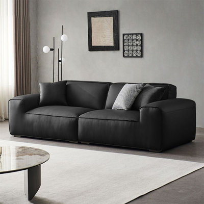 Black Genuine Leather Modular Sofa cushion Loveseat