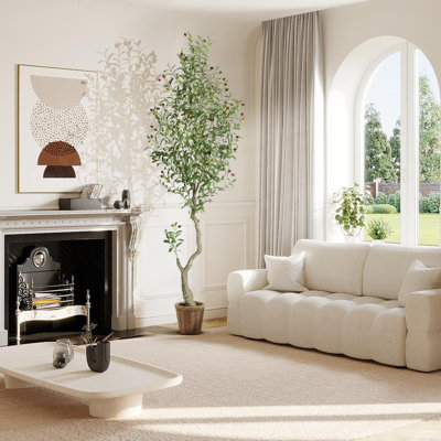 Tall Faux Olive Tree,7Ft(84In) Tall Faux Olive Tree With White Planter And Green Fake Moss