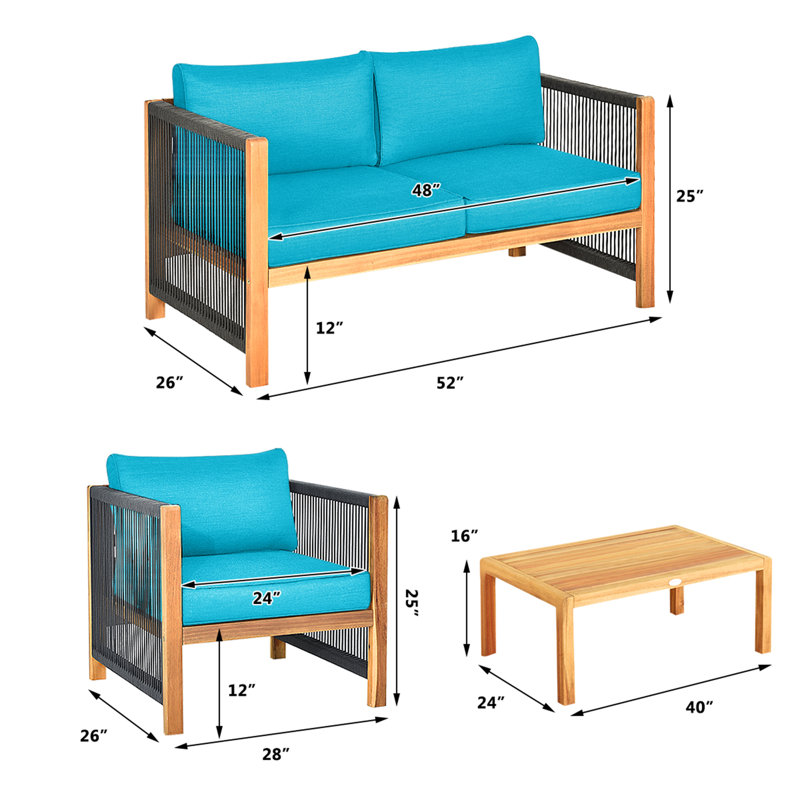 Kirwan Sofa Seating Group with Cushions, Turquoise, 13 Pieces