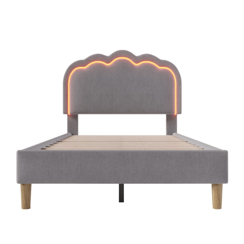 Upholstered Bed 3ft single bed With Led, Grey