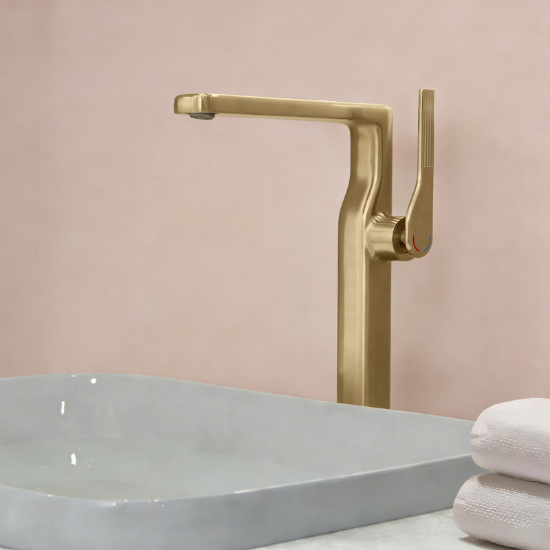 10”H Solid Brass Single-Hole Single-Handle Vessel Sink Bathroom Sink Faucet with Drain Assembly, Brushed Gold